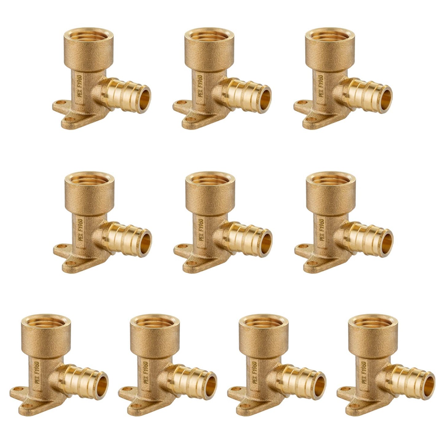 (Pack of 10) EFIELD Pex A Expansion Brass Fittings 1/2"x 1/2" Female NPT Drop-ear Elbow ONLY For Pex-A Tubing Connection, ASTM F1960