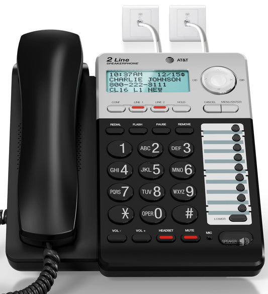 AT&T ML17929 2-Line Corded Speakerphone with Caller ID/Call Waiting, Black - Built-in Speakerphone, 3-Way Conferencing, Headset Compatible
