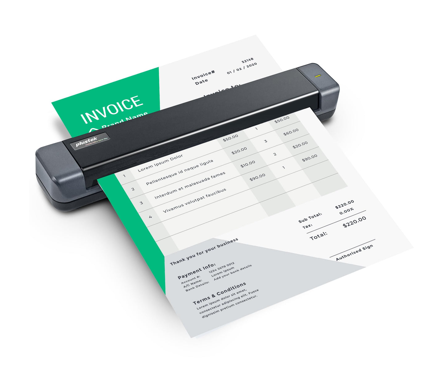 Plustek Mobile Scanner S410 Plus - Portable Sheet-Fed Document Scanner - for Windows 7 / 8 / 10 / 11, Featuring Button-Free Scanning with Included OCR Software