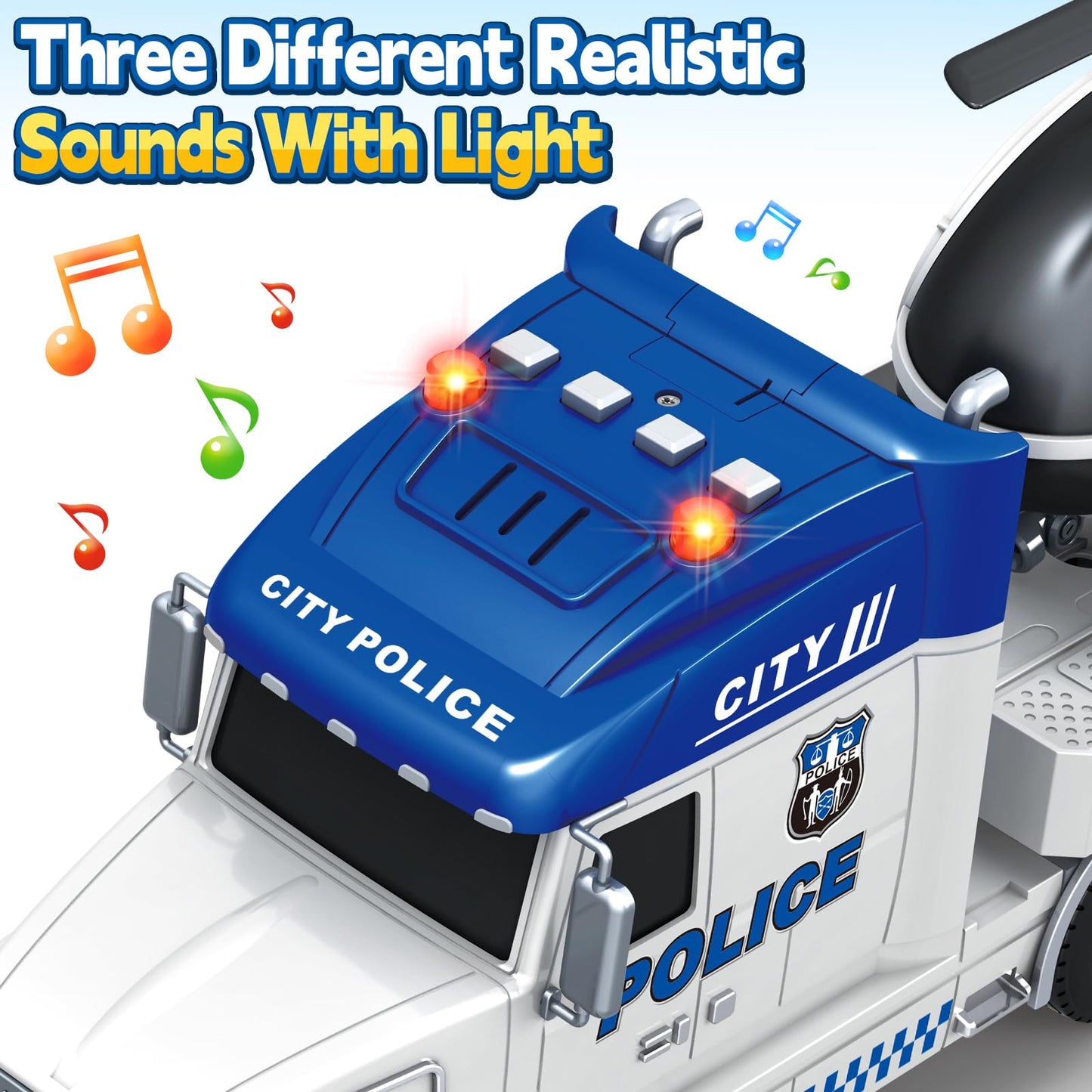 Kids Toys for 3 4 5 6 7 8 Years Old Boys, 27" Police Truck Toy with Racing Car and Helicopter, Toddler Friction Powered Truck Vehicle Toy with Lights, Sounds for Boys Girls Christmas Birthday Gifts