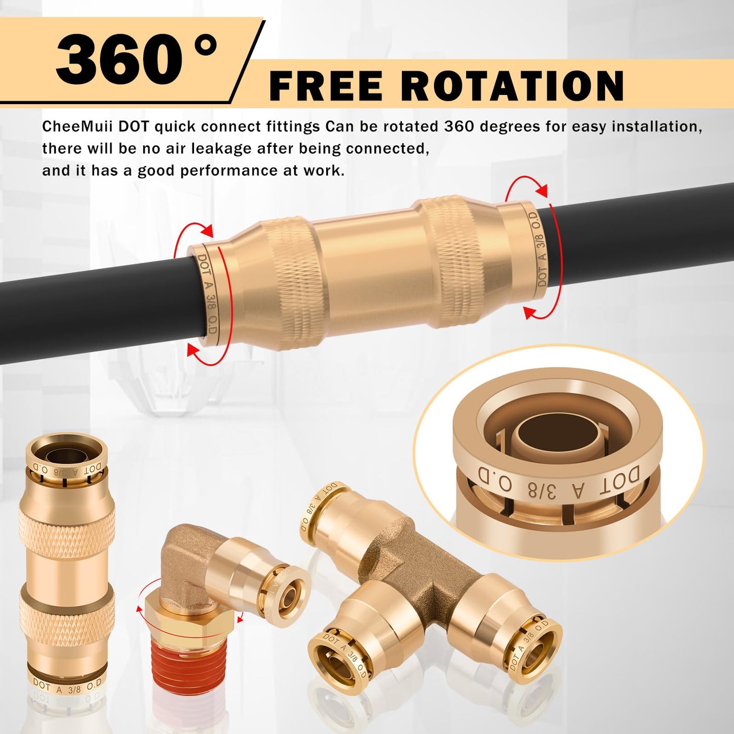 CheeMuii 76 Pcs Brass DOT Air Line Fittings Kit Push Lock Air Fittings Push to Connect Fittings NPT Thread & Quick Connect Air Hose Fittings for DOT Air Line Air Hose Pneumatic Tubing