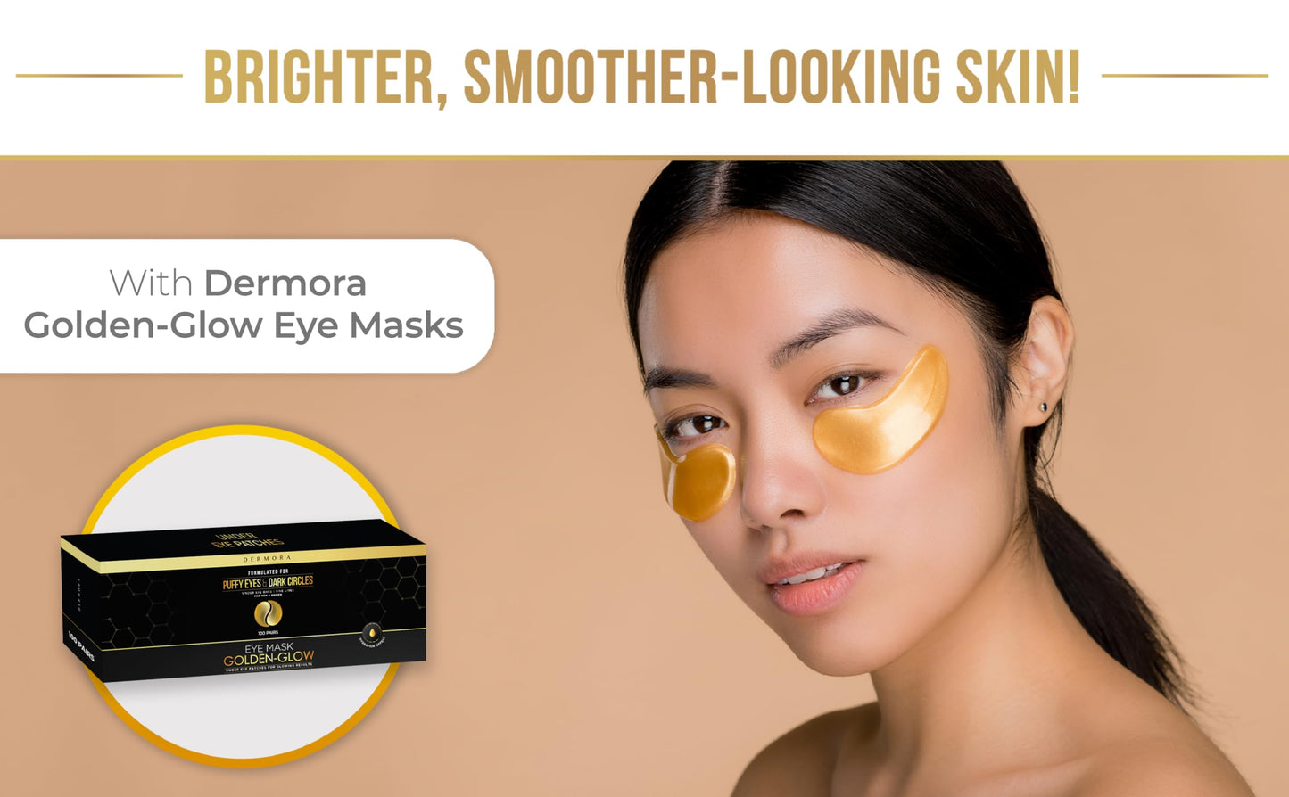 DERMORA Golden Glow Under Eye Patches (100 Pairs Eye Gels) - Rejuvenating Treatment for Dark Circles, Puffy Eyes, Refreshing, Revitalizing, Travel, Wrinkles