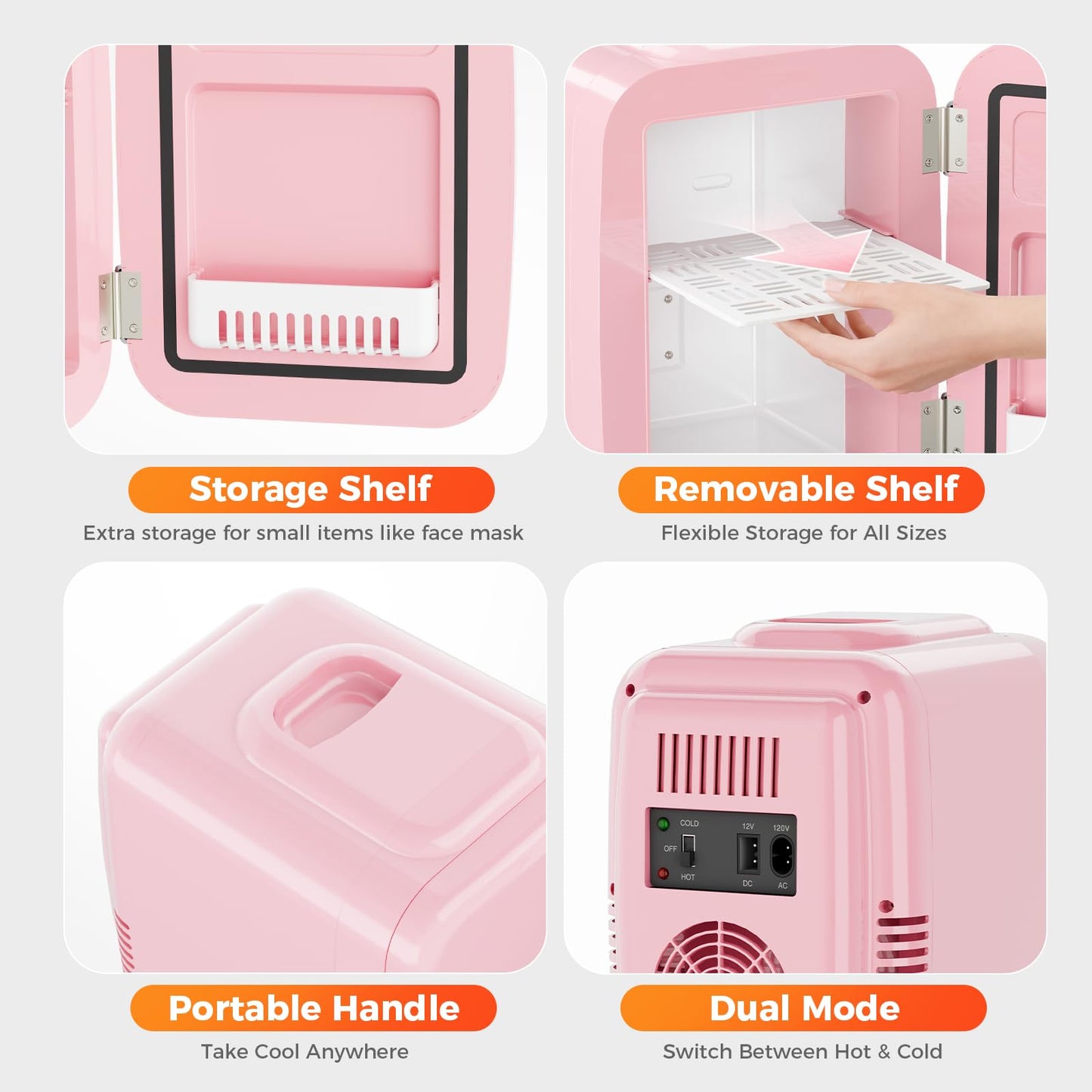 YASHE Mini Fridge, 4 Liter/6 Can Mini Makeup Fridge, 110V AC/ 12V DC Portable Thermoelectric Cooler&Warmer for Skincare, Drink, Cosmetic, Medicine, Small fridge for Bedroom, Office, Dorm, Car, Pink