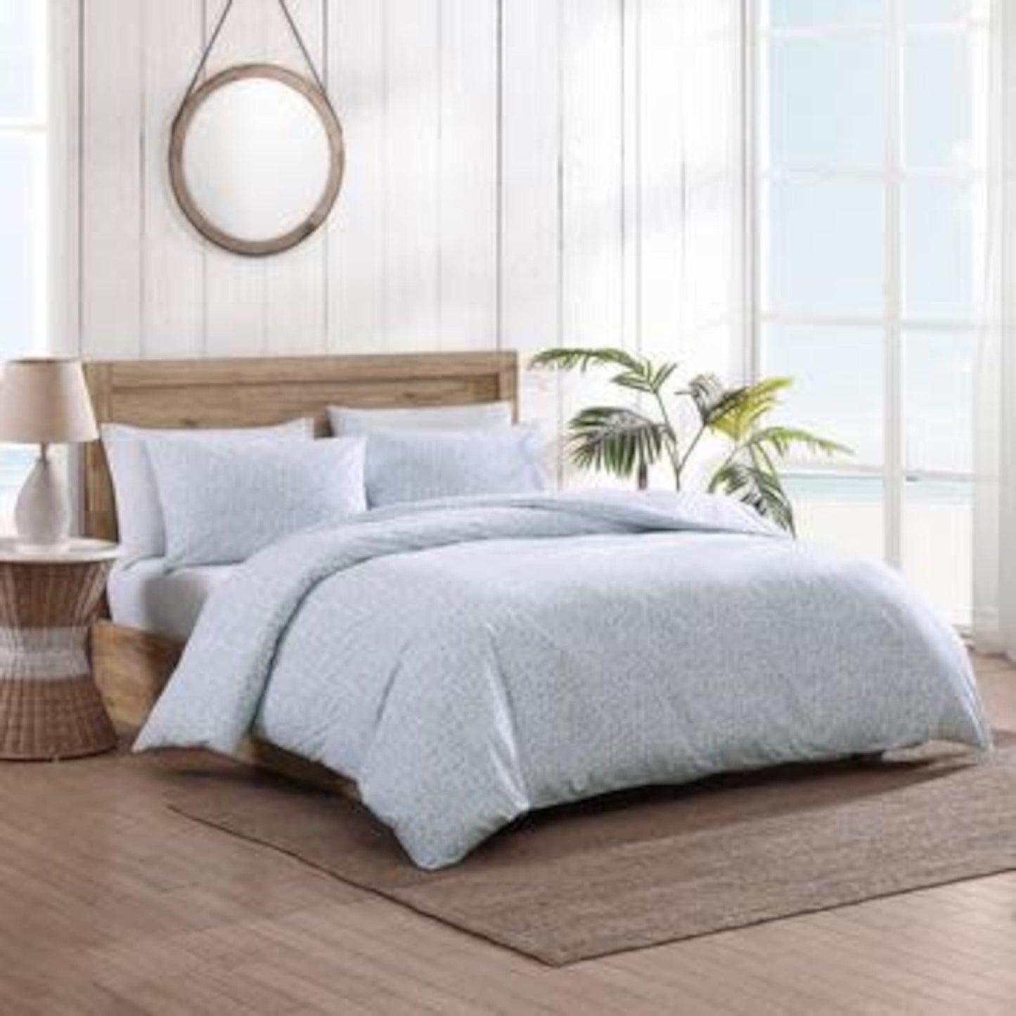 Tommy Bahama - Queen Duvet Cover Set with Shams, 100% Cotton Reversible Bedding, Button Closure with Corner Ties, Dorm Room Essentials, Koya Bay Blue