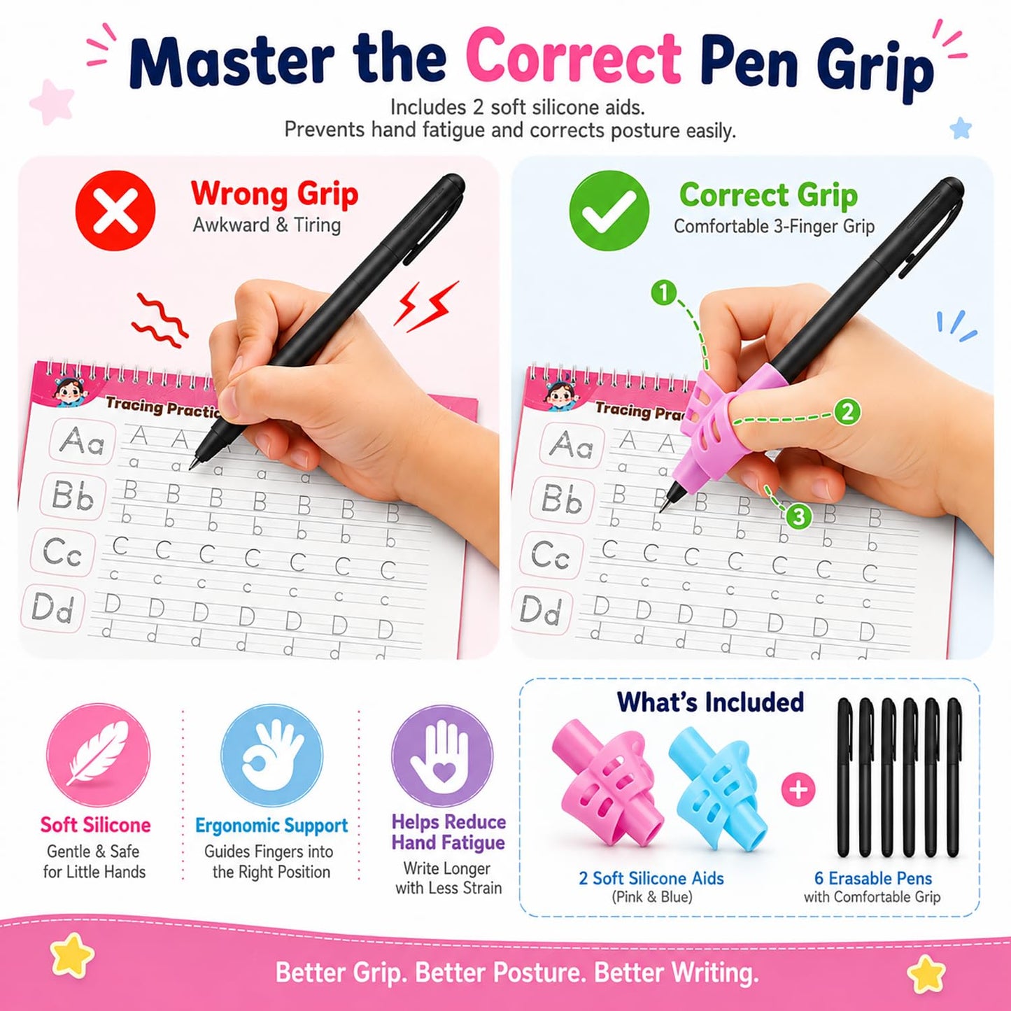 Timetome Large Magic Grooved Writing Practice for Kids 3-5, Grooved Writing Books for Kids 6-8, Handwriting Practice Ages 5-7, Preschool Learning Activities (Practice 6-Books)
