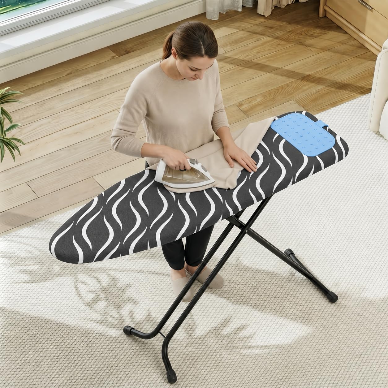 APEXCHASER Ironing Board Full Size, Iron Board with Silicon Rest, Foldable Ironing Boards Standard Size, Heavy Duty Iron Stand Boads, Ironing Table with 7 Height Adjustable Anti-Slip Feet, 13x43 Gray