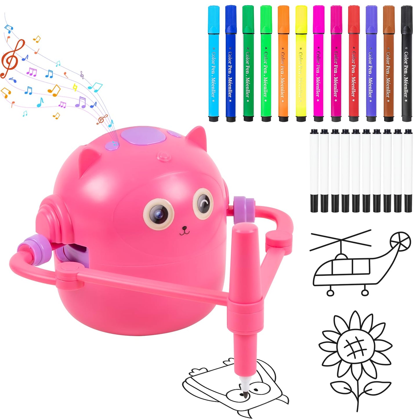 TREEFIA Drawing Robot for Kids, Interactive Educational Drawing Robot, Magic Painting Robot Toy with 100 Word Cards & 16 Color Pens for Girls and Boys Age 3+ (Pink)