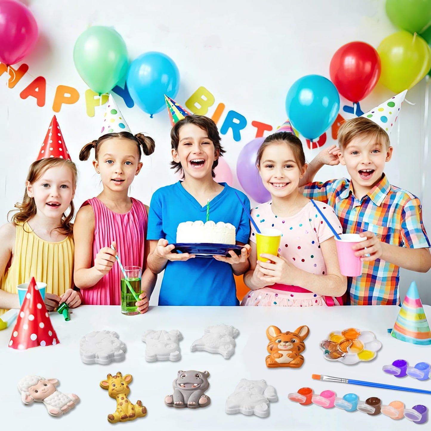 Yamgqus 24 Pcs Paint Your Own Plaster Jungle Animals Painting Kit, DIY Ceramic Arts and Crafts for Kids and Adults, Children Birthday Gift Party Event (Animal)