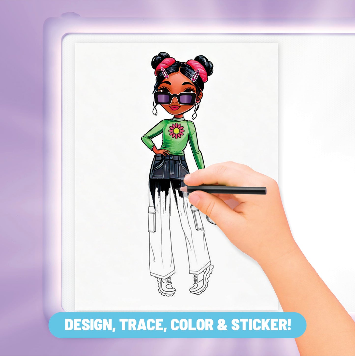 Claire’s Light-Up Fashion Designer LED Tracing Tablet – 330-Piece Design Kit with Templates, Stickers, Paper & Hidden Pencil Storage