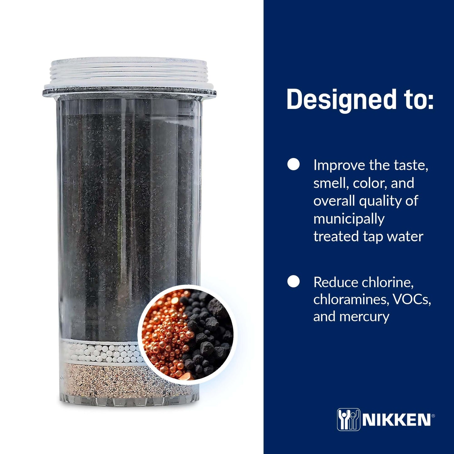 Nikken - PiMag Aqua Pour Filter Cartridge - Easy Replacement, With Copper Particles, Activated Carbon, pH Balance, Contaminant Reduction, Fresh Water