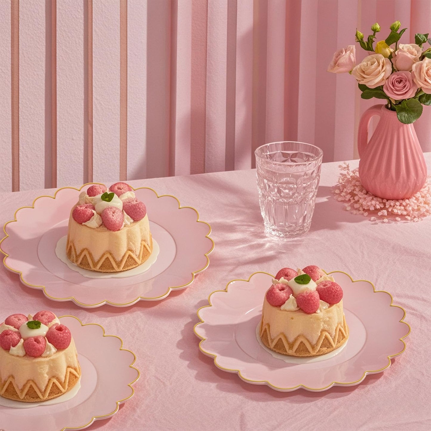LIYH 100 Pcs 7.5" Pink Plastic Plates with Gold Disposable Pink Dessert Plates Gold Plastic Plate,Baby Shower Plate Set Suitable for Weddings Bridal Showers Afternoon Tea