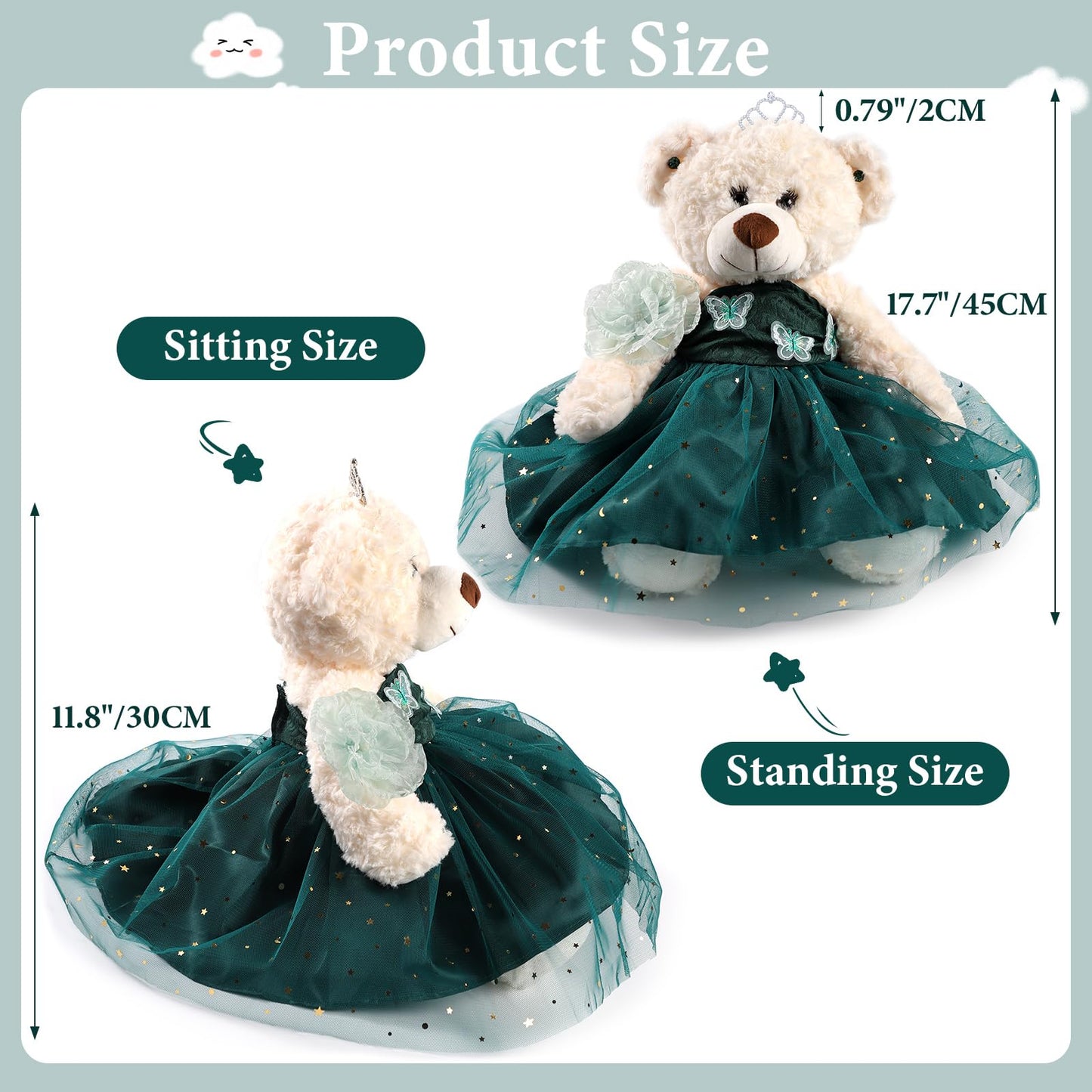 Cisina Quinceanera Doll Quince Teddy Bear with Dress,Quinceanera Decorations for Girls Gifts,OSO De Peluche para 15 Años Con Vestido,Centro De Mesa Muñecas para 15 Años Quinceañeras-Emerald Green
