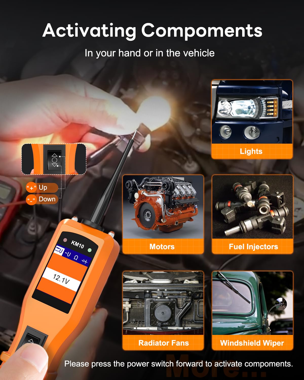 KZYEE KM10 Power Circuit Probe Kit, 12V 24V Circuit Breaker Finder, Digital Voltage Tester, AC DC Diode Resistance, Current Probe, Automotive Electrical Activate Component Tool, 20FT+20FT Cable