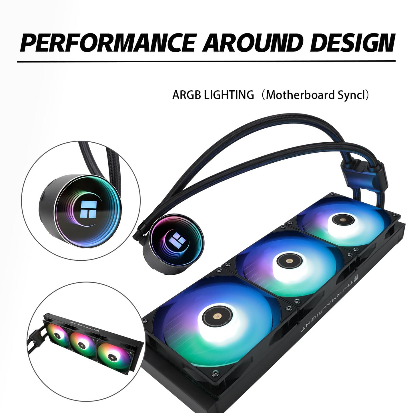 Thermalrlght Frozen Notte 360 Black ARGB v2 Water Cooling CPU Cooler, 360 Black CPU Cooler Specifications, 3 PWM Fans,S-FDB V2 Bearings,Suitable for AMD/AM4 AM5,Intel LGA 1700/1150/1151/1200/2011