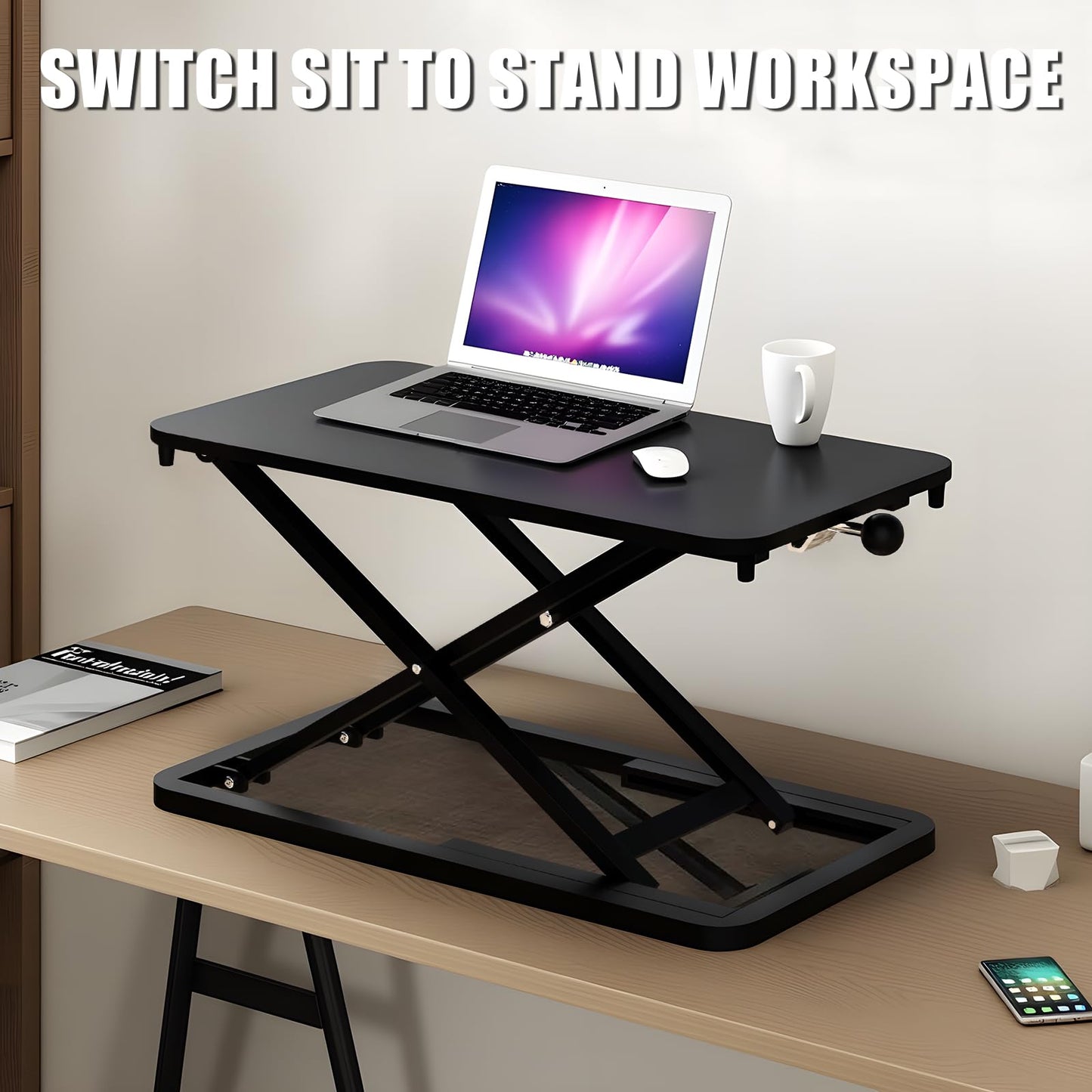 ESpefy Keyboard Riser for Desk- 23.6’‘ Height Adjustable Standing Desk Converter, Table Lifter for Standing, Keyboard and Mouse Riser for Ergonomic Sit Stand Workstations, 6 Height Levels