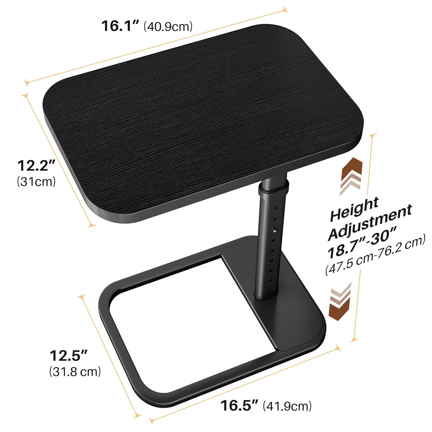 Branwick Adjustable Height TV Tray Table for Couch Eating & Small Spaces, Flip-Top Sofa Side Table with Safe Rounded Corners for Living Room, Bedroom & Apartment, Portable Laptop Snack Table, Black