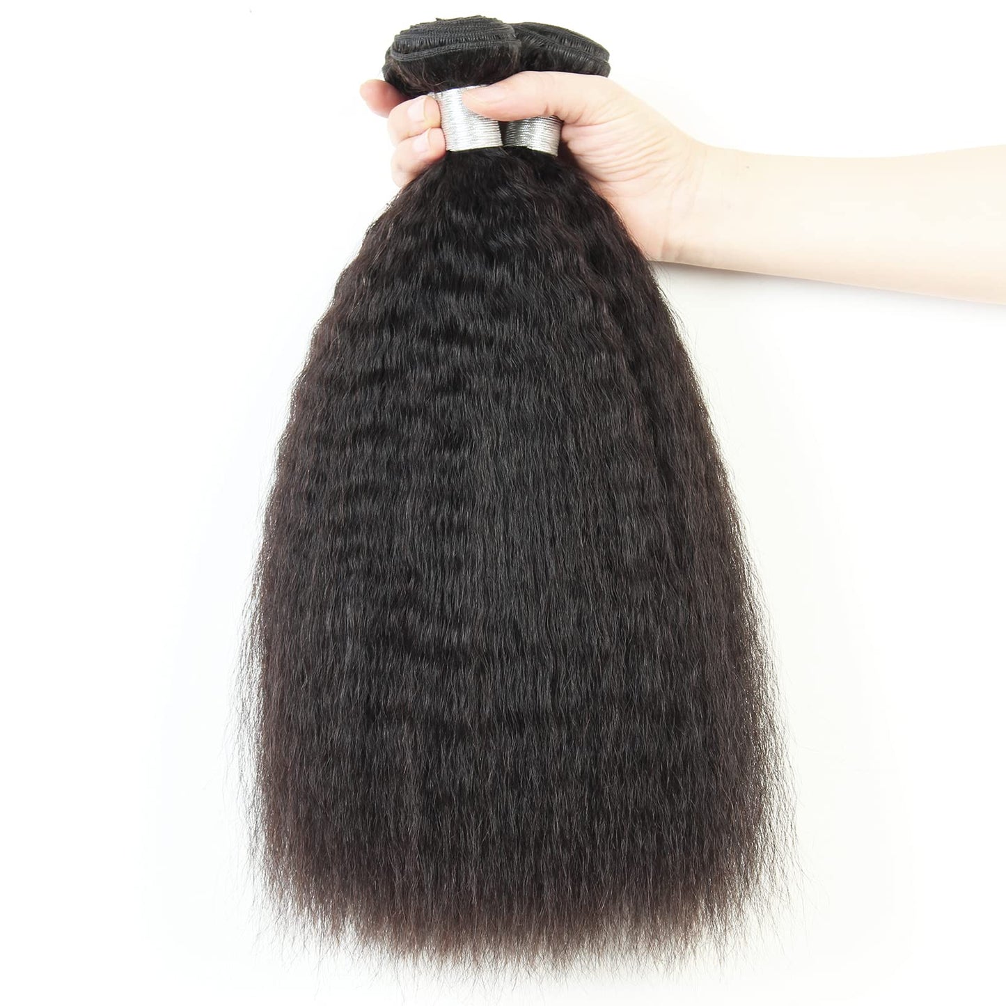 LINYINGYH 12a Kinky Straight Bundles Human Hair Yaki Straight Bundles Weave Remy Hair 12 14 16 inch Unprocessed Brazilian Virgin Human Hair 3 Bundles Extensions Natural Color