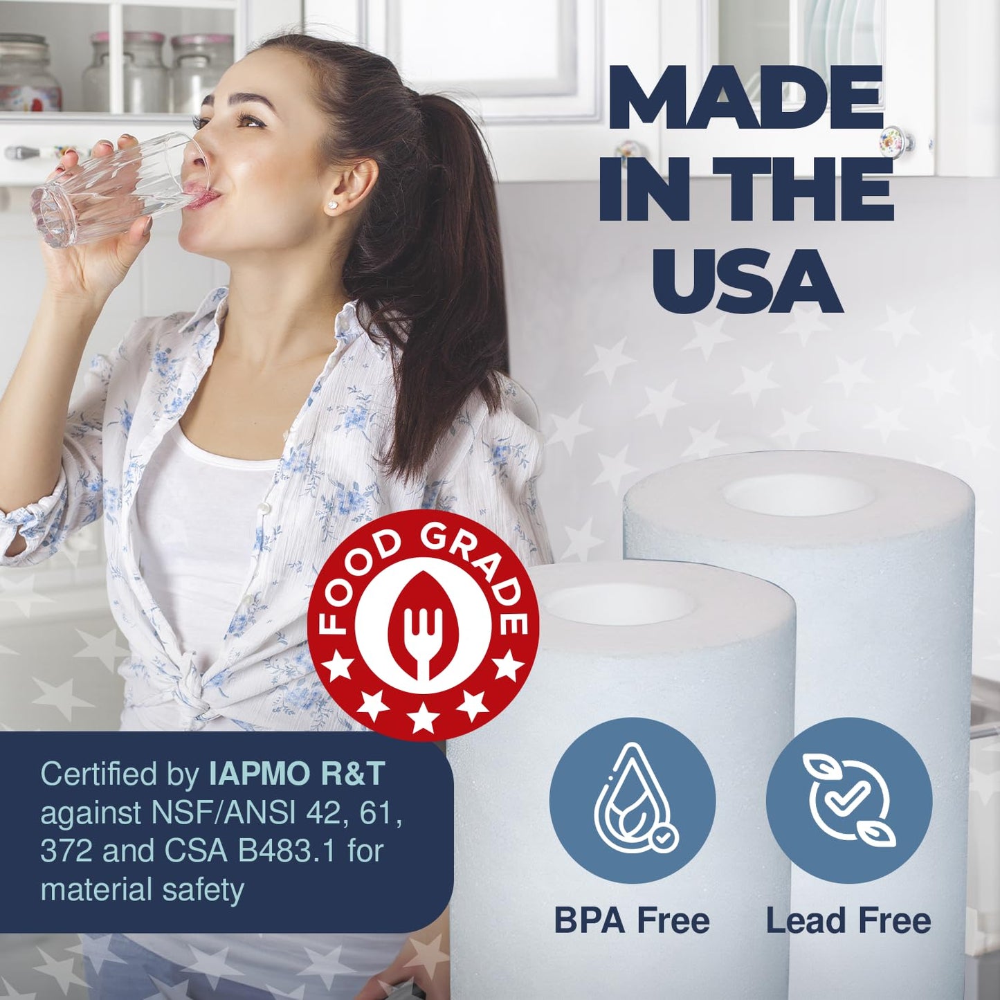 American Made, Sediment Water Filter, 10" x 4.5", Replacement for Pentair Pentek DGD-5005, GE® GXWH40L, GXWH35F, Culligan® RFC-BBSA, 3M® Aqua-Pure® AP810, 5 Micron, Pack of 4