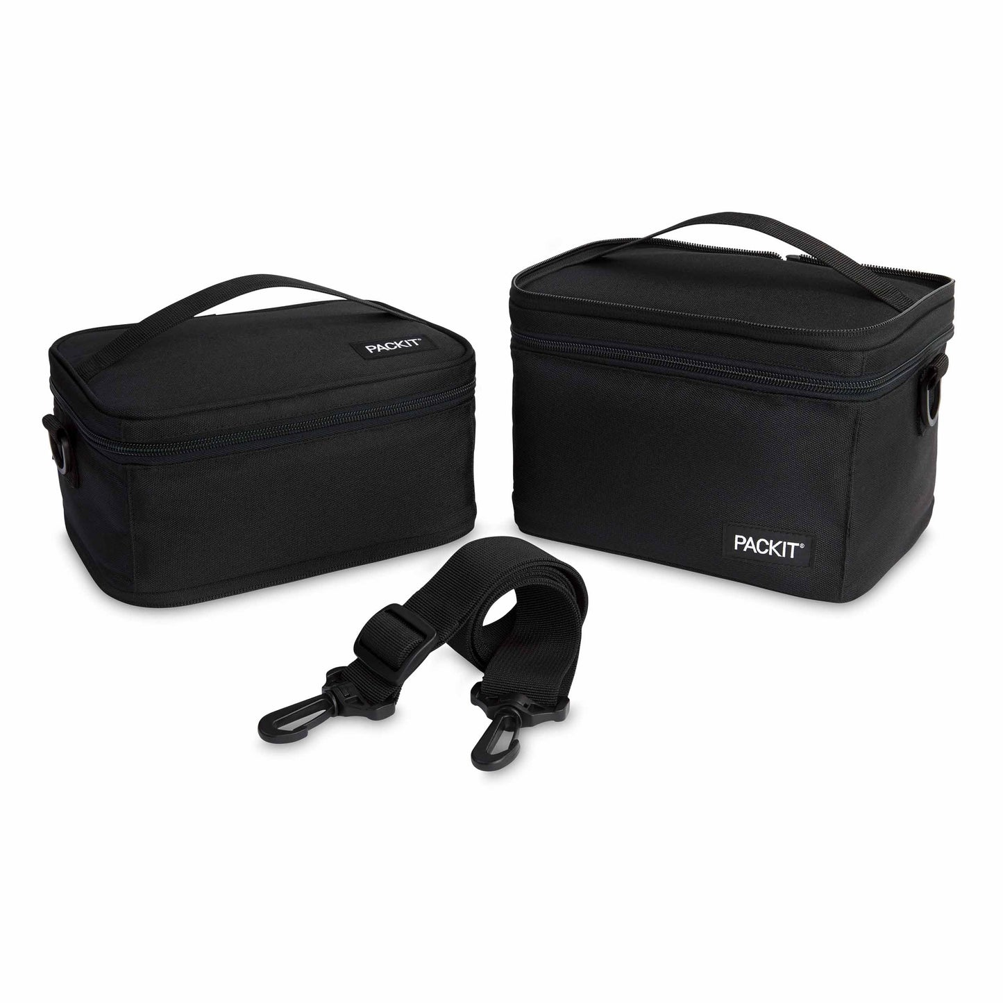 PackIt MOD 3-IN-1 Lunch Box, Black, Triple Function System, Insulated and Freezable with EcoFreeze® Technology, Removable Crossbody Strap, Top Handle, Designed for Fresh Office or Work Lunches