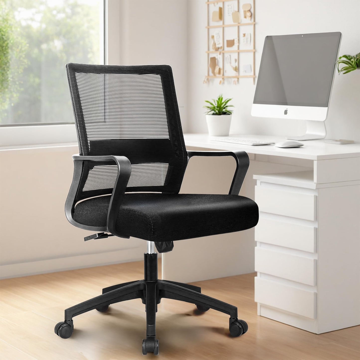 NEO CHAIR Office Desk Chair Gaming Computer Chair Ergonomic Mesh Mid Back with Rolling Wheels Lumbar Support Comfy Swivel Adjustable for Home (Black)