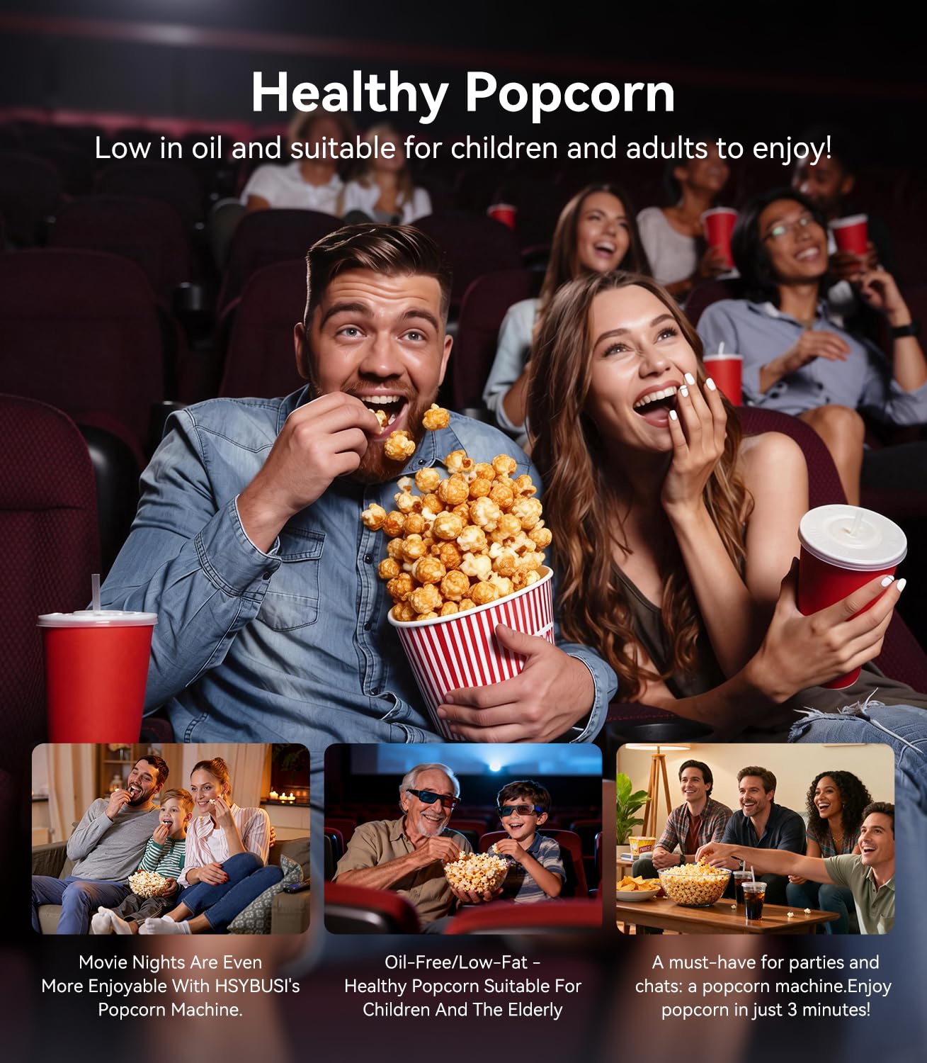 5.0Health Upgrade - Popcorn Machine,Butter Melter.3-Minute Quick Po Pcorn Popcorn maker,Oil-Free And EasyTo Clean. Air Popcorn Machine - Perfect For Family Movie Nights And Kids' Parties,Bright red