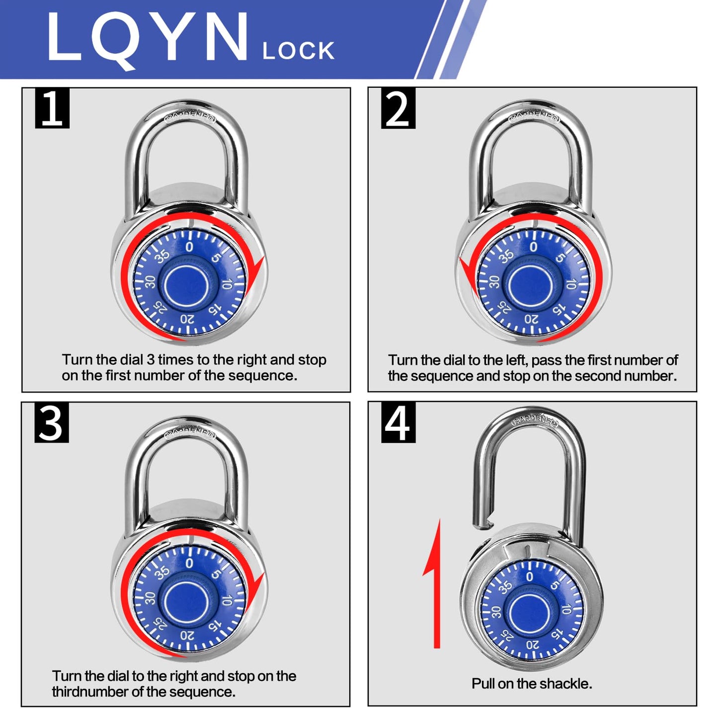 Combination Lock, LQYN Standard Dial Combination Lock, Pack of 24; Blue Turnplate, 2 in. Wide, Fixed Three Digital Combination, for School, Gym & Locker, Toolbox, Gate