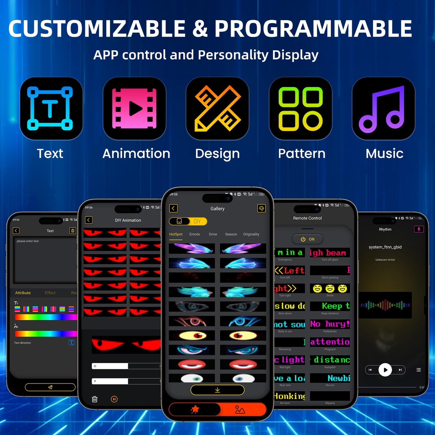 Eachbid Programmable Scrolling LED Sign, 23.4"x4.7", USB Flexible Digital Sign, APP Control, Custom DIY Editor Text, Patterns, Animations, for Car, Store, School, Hotel