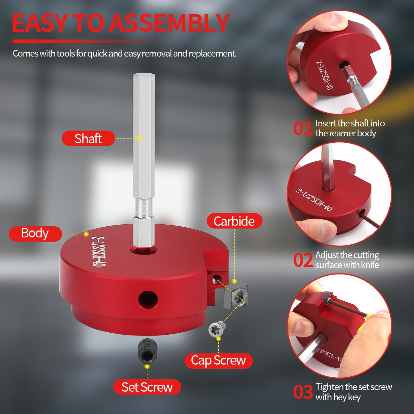 9 PCS PVC Pipe Reamer Kit, Fitting Saver Contains 1/2",3/4'', 1'',1-1/4",1-1/2'',2'', 2-1/2", 3'', 4'' Head Reamers, Plumbing Tools for Standard 1/2" Drills,Suit for PVC,CPVC, PP, PE and ABS Pipes