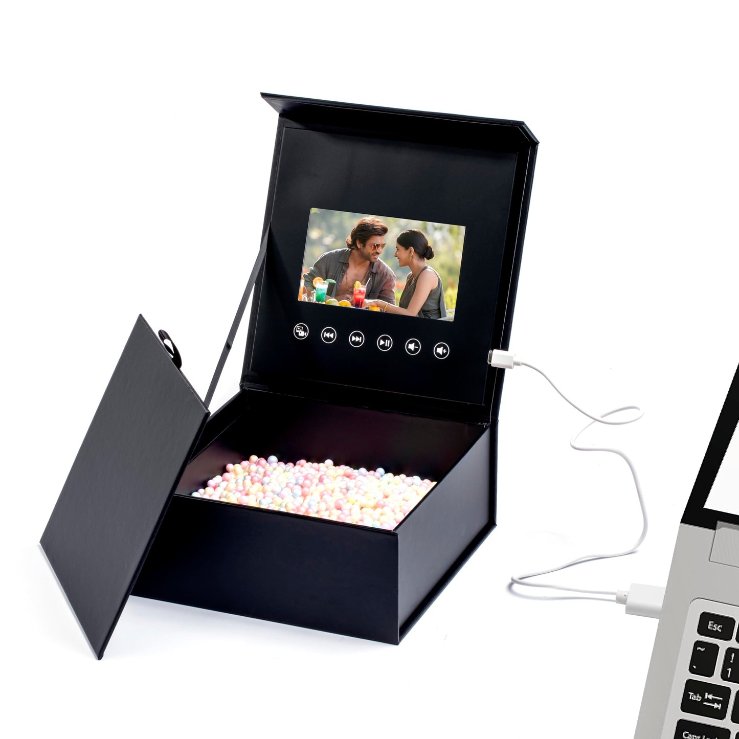 5-Inch IPS Screen Video Gift Box - Custom Black Paper Design with APP Control, 8GB Memory, Type-C Charging - Ideal Greeting Card Box with LCD for Unique Gifting