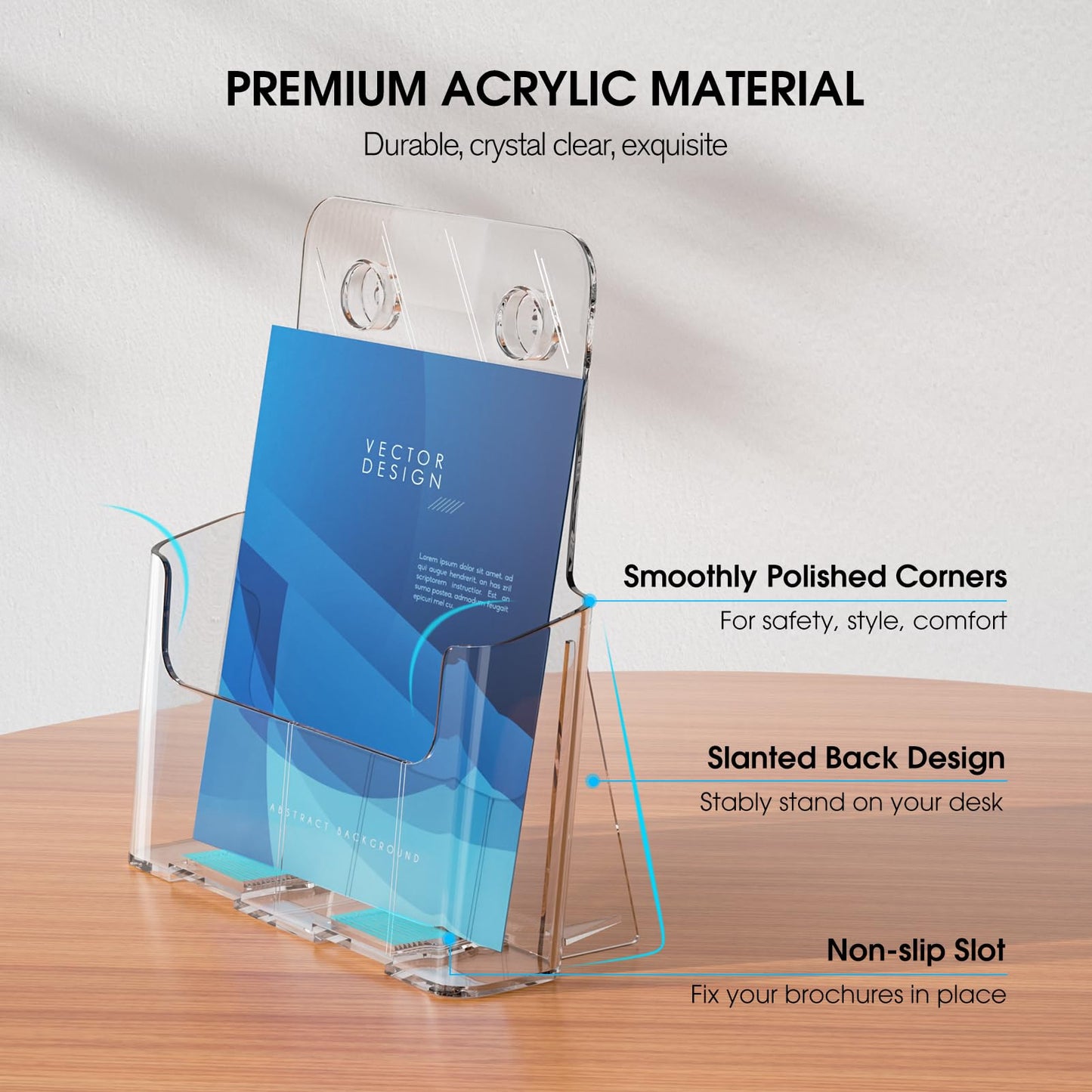 KTRIO Acrylic Brochure Holder 8.5 x 11 inch, Plastic Clear Literature Holders Rack Card Display Trifold Brochures Stand, Stands for Flyer, Pamphlet, Magazine, Booklet, Desk & Wall Mount, 4 Pack