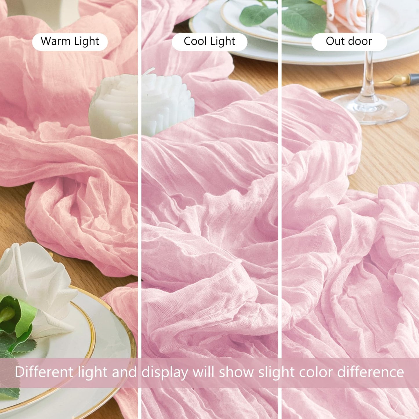 Wokceer Cheesecloth Table Runner Christmas 12Pack 10FT Blushing Pink Boho Gauze Fall Cheese Cloth Table Runner for Party Rustic Sheer Table Runners for Baby Bridal Shower Wedding Easter Table
