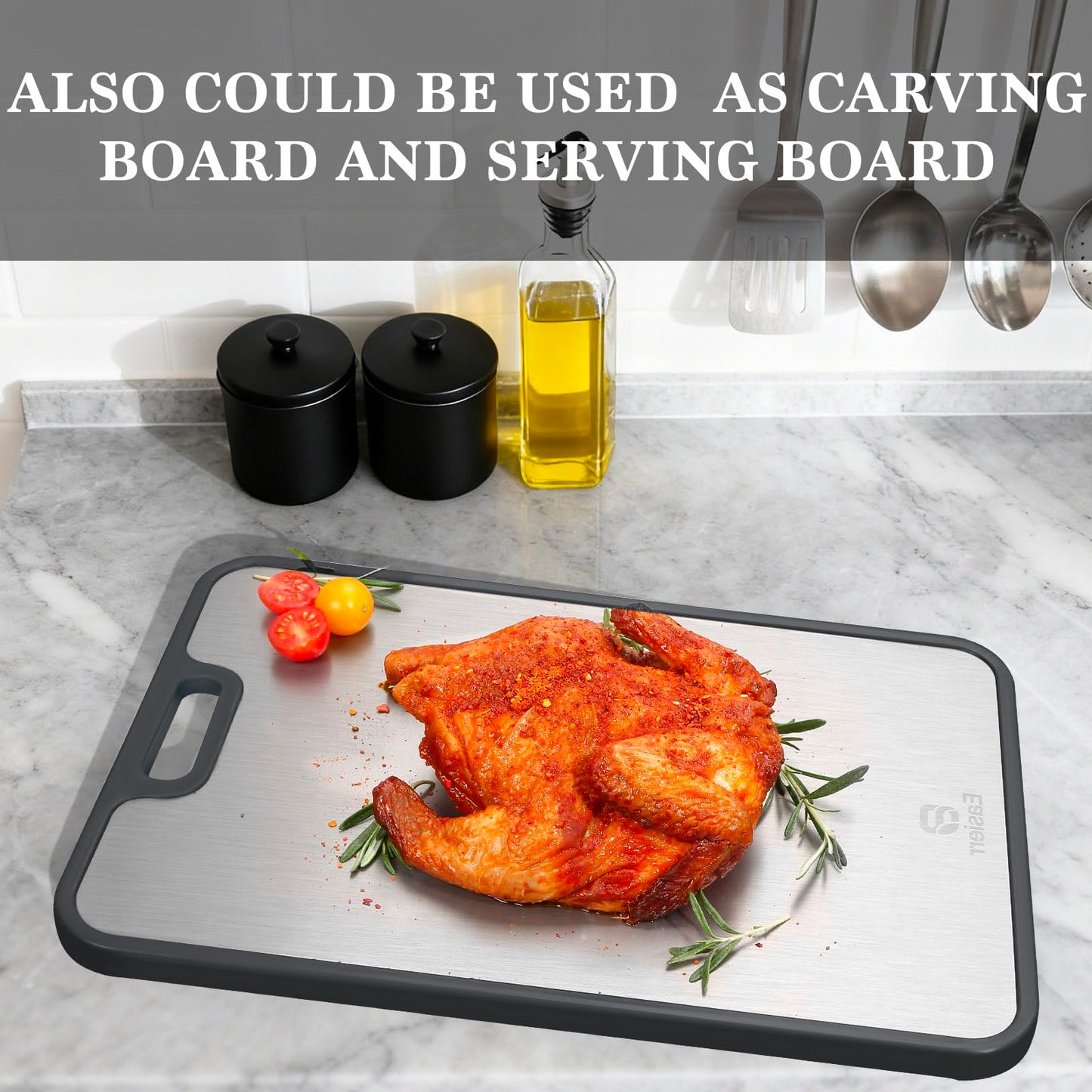 Easierr Extra Large Titanium Cutting Board for Kitchen with Juice Groove, Non Toxic 2-in-1 Cutting Boards for Chopping, Serving, Bread, Meat, Veggies, Pure Titanium and Wheat Straw PP, 17 x 12 inch
