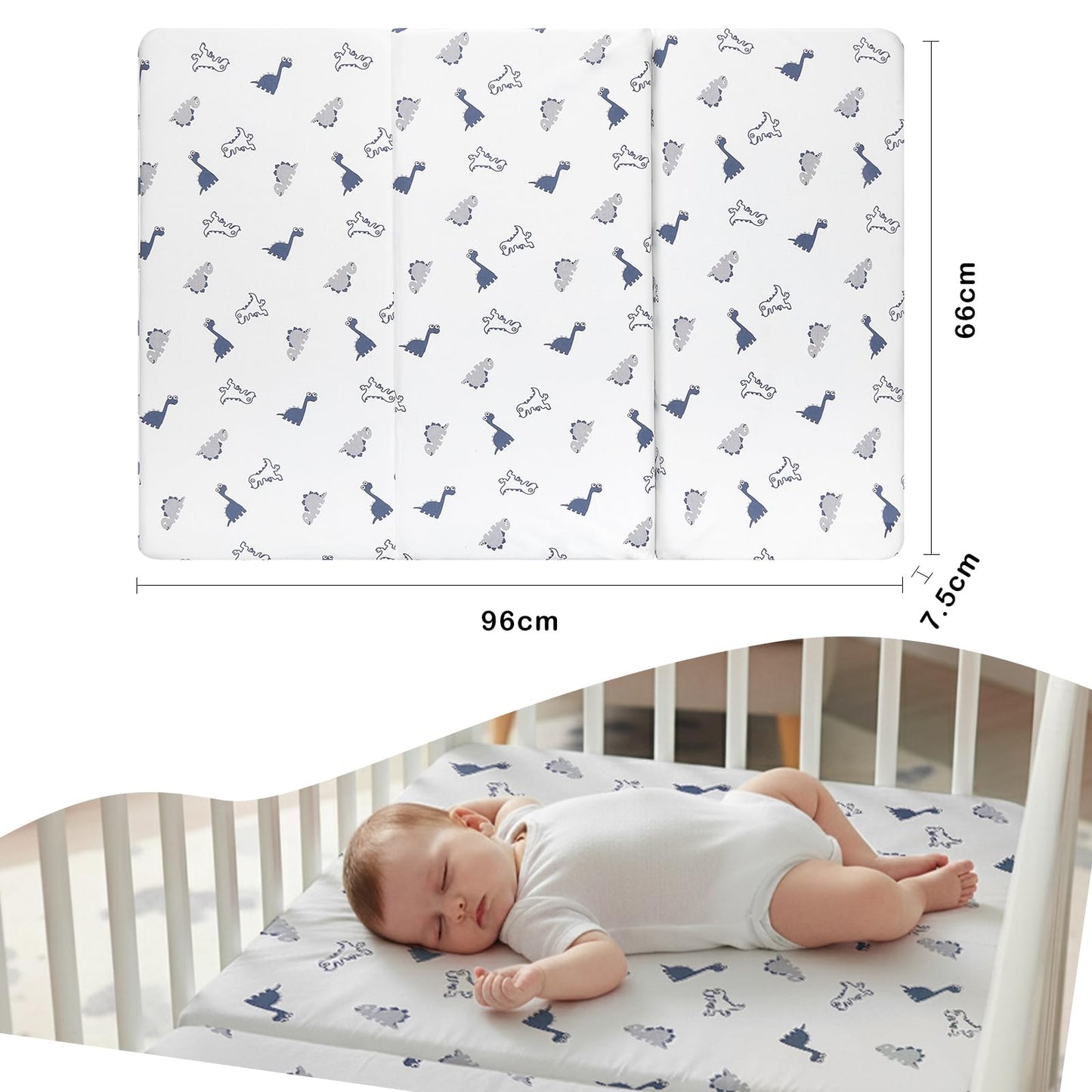 Trifold Pack and Play Mattress 38'' x 26'' x 3'', Portable Mini Crib Playpen Mattress for Baby, Soft Memory Foam Pack N Play Mattresses with Waterproof Washable Breathable Cover (White, One size)