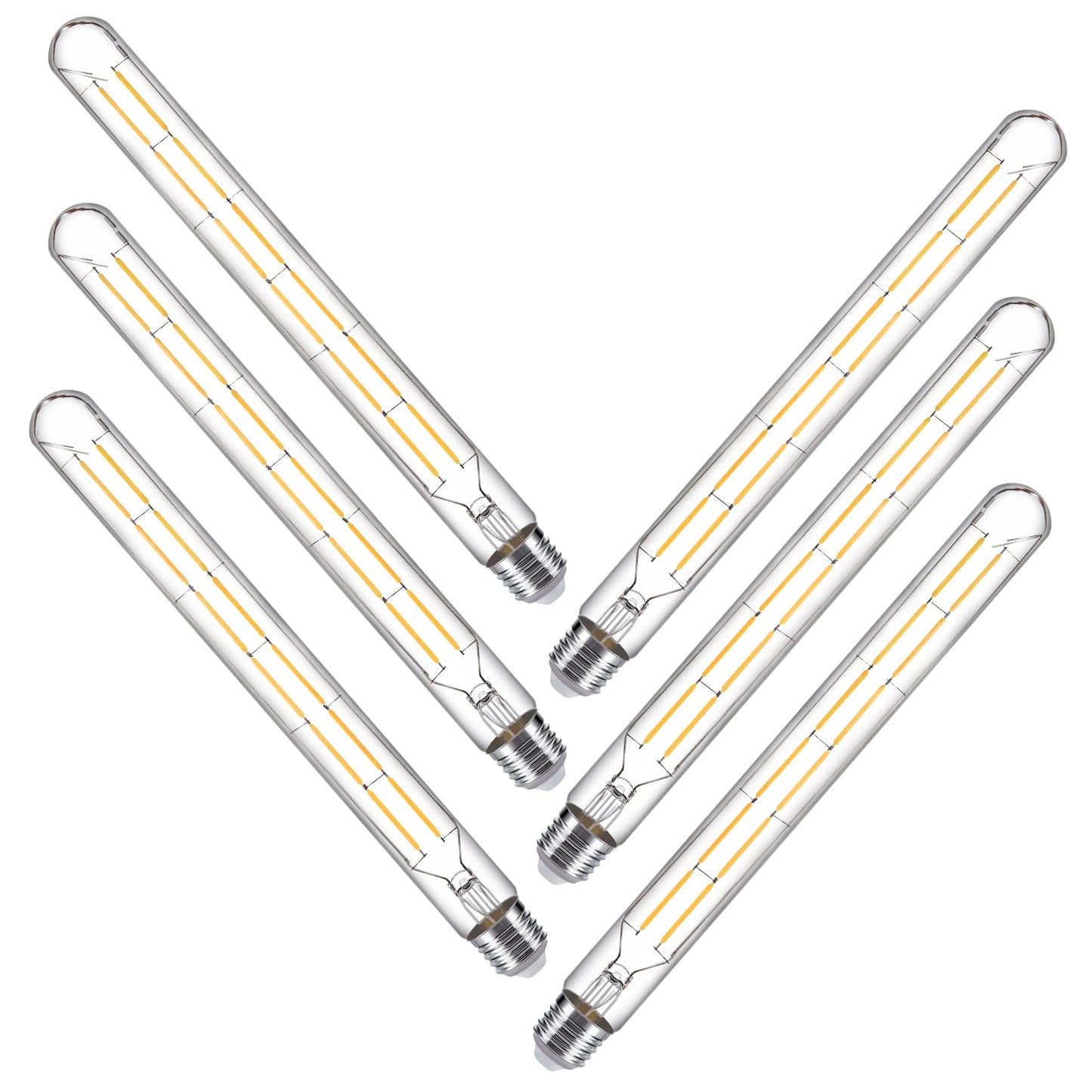 TIANSHQ LED Tube Bulbs,T10 Tubular Edison Style LED Filament Bulb, 12W Dimmable Antique LED Bulb,E26 Base,Clear Glass,4000K Daylight,1000LM(75-100W Equivalent),11.8in,6Pack