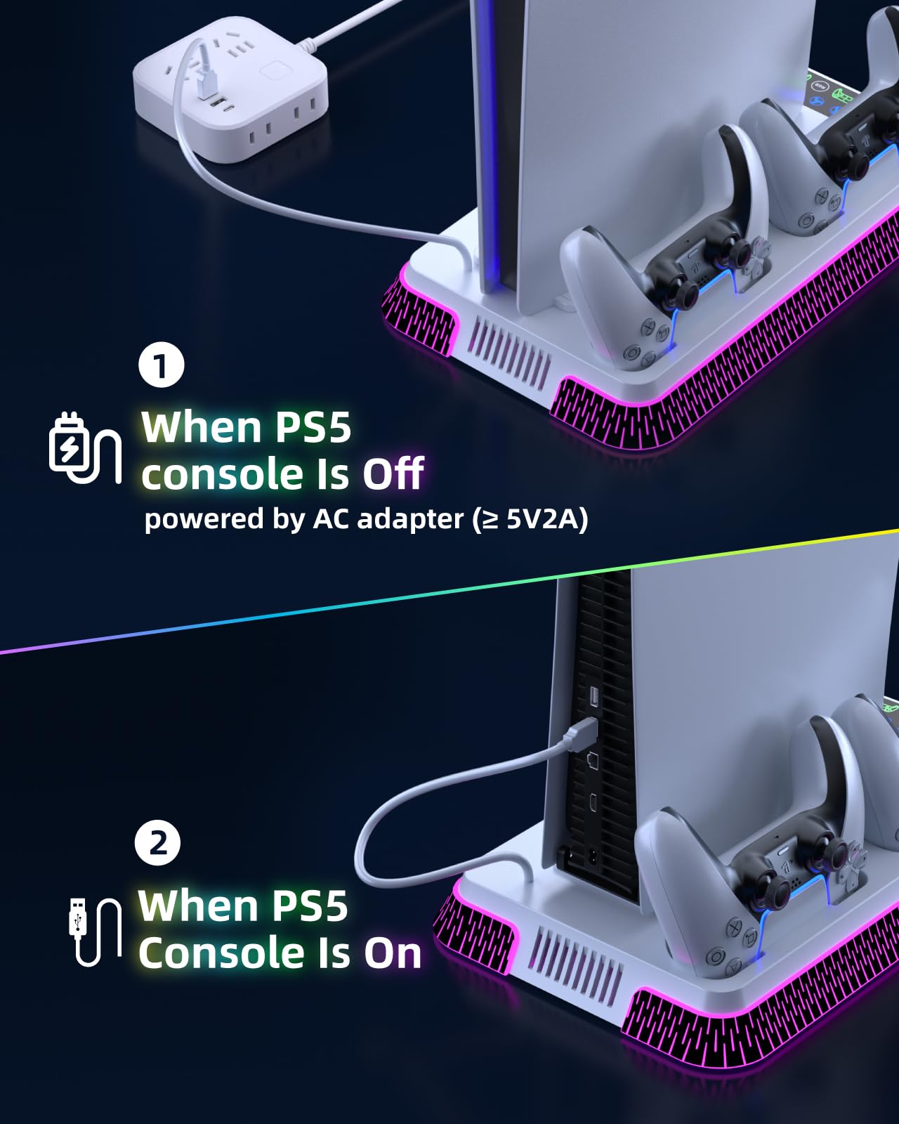 Lictin PS5 / PS5 Pro / PS5 Slim Stand and Cooling Station, Controller Charging Station for PlayStation 5 Console, PS5 Stand Controller Charger for Disc & Digital with Cooling Fan