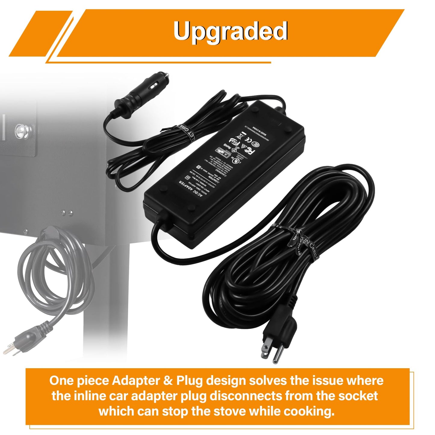 12V Power Supply Converter Adapter Plug for GMG Green Mountain Grill Jim Bowie, Daniel Boone, Davy Crockett Prime/Prime Plus Grill, P-1001 P-1266 Power Cord Replacement Part for Ledge Peak Trek