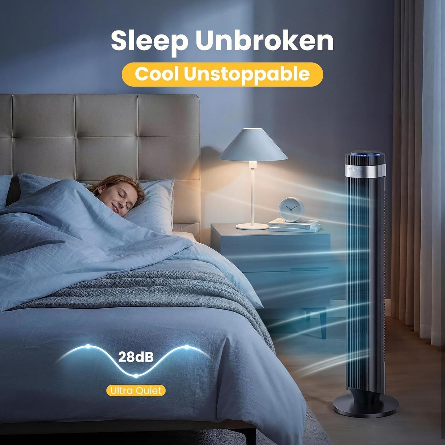 Alpen Tower Fan for Bedroom, 28db Quiet for Sleep Bladeless Tower Fan with Remote 5 Speeds & 4 Modes 12h Timer, Oscillating Standing Fan for Home Indoor, Black