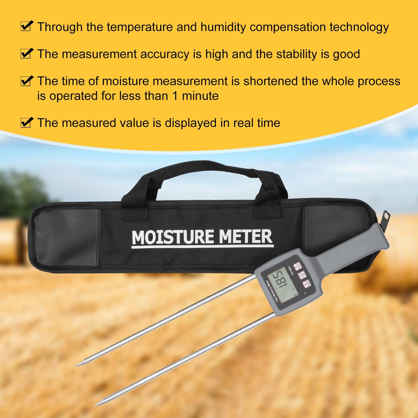 TK100H Portable Hay Moisture Tester, Precise & Fast Measurements Hay Moisture Tester With Probe, Moisture Meter Probe for Hay, Froage Grass, Leymus Chinensis, Alfalfa and Other Hays