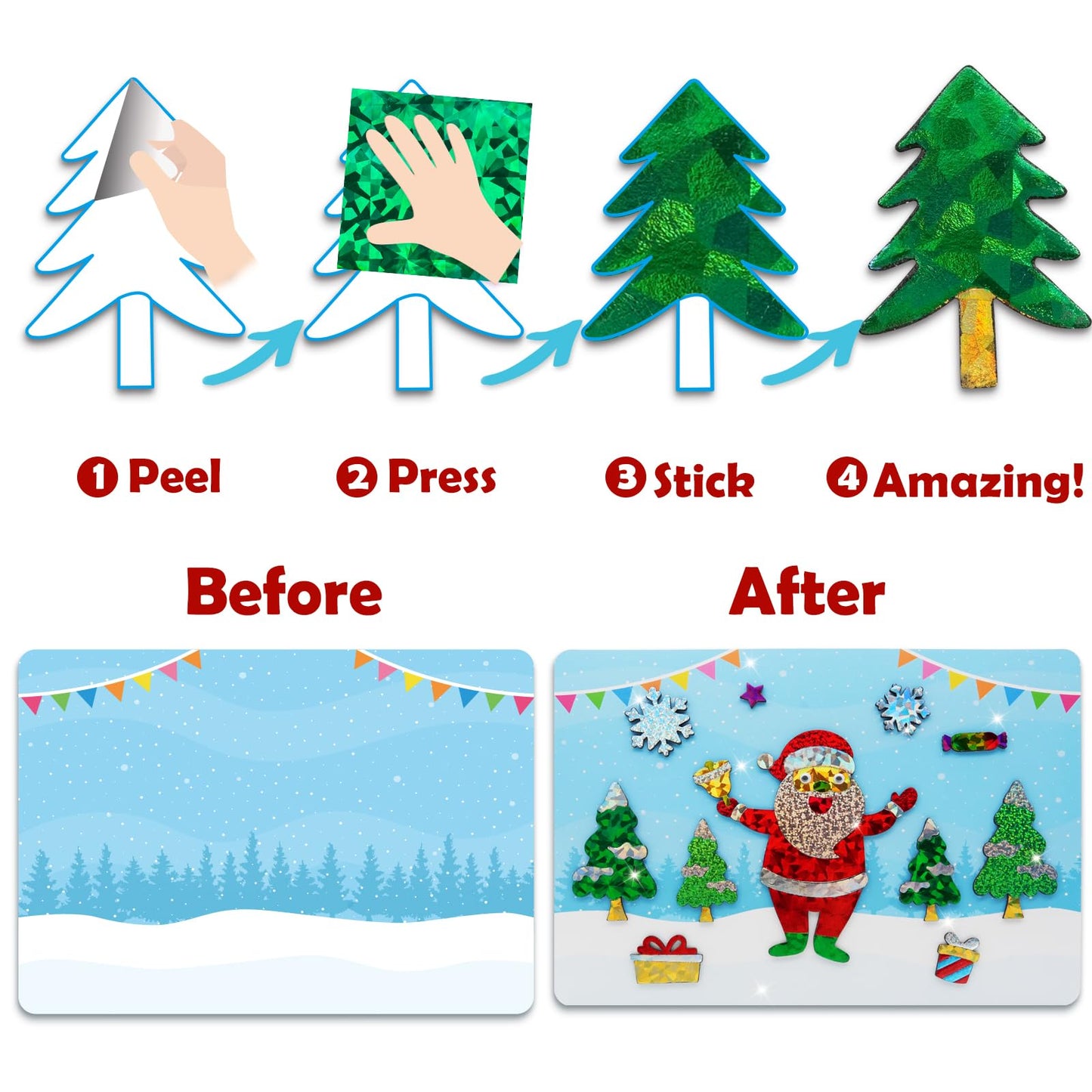 ZMLM Arts Crafts Gifts for Kids: Foil Art for 4 5 6 7 8 9 10 Year Old Girls and Boys - Foil Arts & Crafts Gifts for Kids - Little Children's Fun Birthday Activities Kits Travel Toys(Christmas)