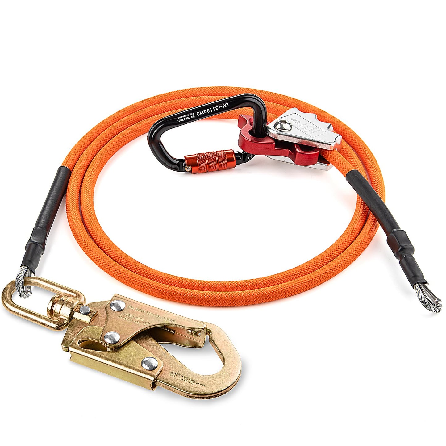 TRSMIMA Steel Wire Core Flipline - 8ft Fall Protection Arborist Climbing Tree 1/2" Galvanized Cable Lanyard Kit With Swivel Snap Hook Triple Lock Carabiner Rope Grab Adjuster