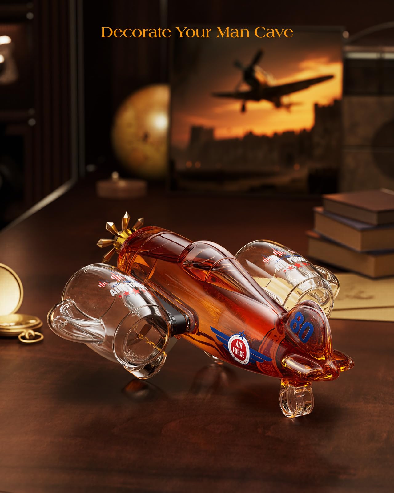 Gifts for Men Dad, Kollea Fighter Aircraft Whiskey Decanter Set with 2 Detachable Glasses, Gag Birthday Gift Ideas for Father, Husband, Boyfriend, Brother, Air Force Fans & Military Lover, Anniversary