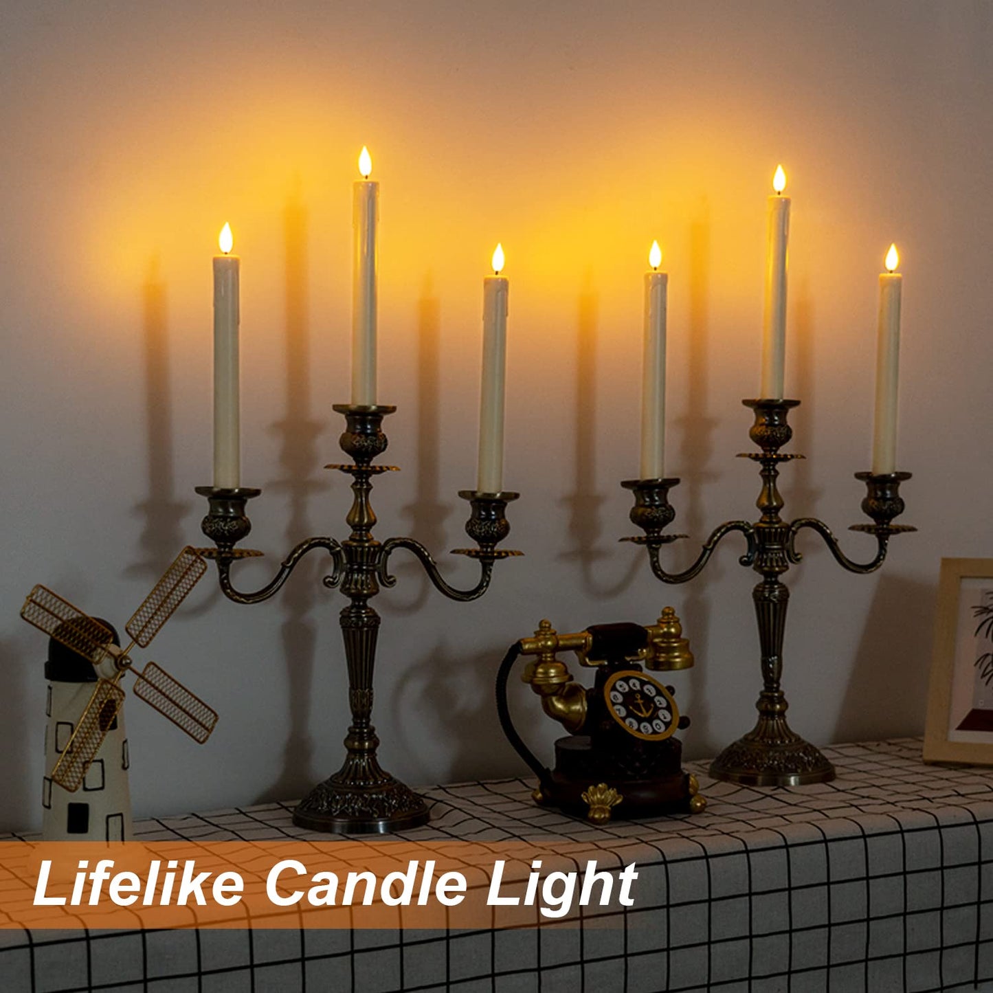 Homemory 24 Pcs Flameless Taper Candles with Remote, Timer, Dimmer, Plastic Battery Operated CandleSticks, Ivory Led Window Candles with Flickering Light, 9.6 Inches for Halloween Christmas Decoration