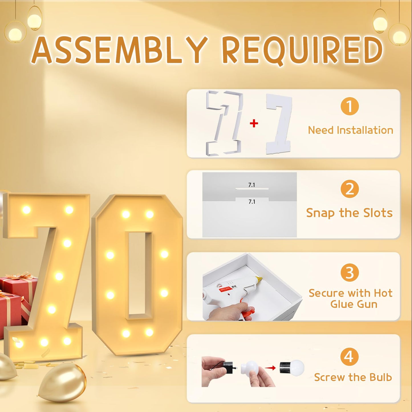 imprsv 3FT 70th Birthday Decorations Numbers: 70th Birthday Party Anniversary Decorations Large Light Up Numbers 70 for Men Women