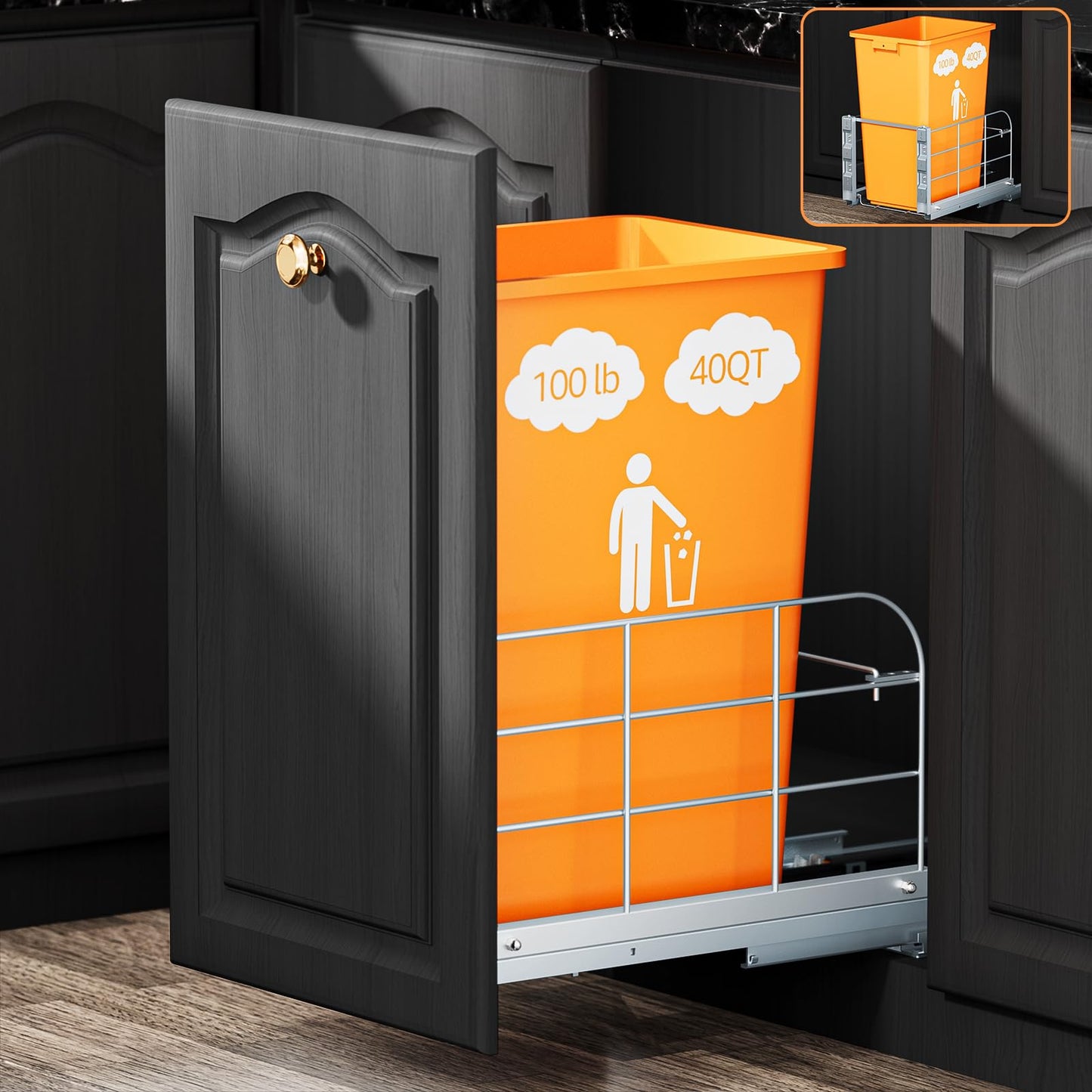 RUNMI Pull Out Trash Can Under Cabinet with Soft-Close Slides,Heavy Duty 40 Qt Under Sink Trash Can for Kitchen,Garbage Can Not Included, Requires Minimum Cabinets Opening 12" W X 17" D