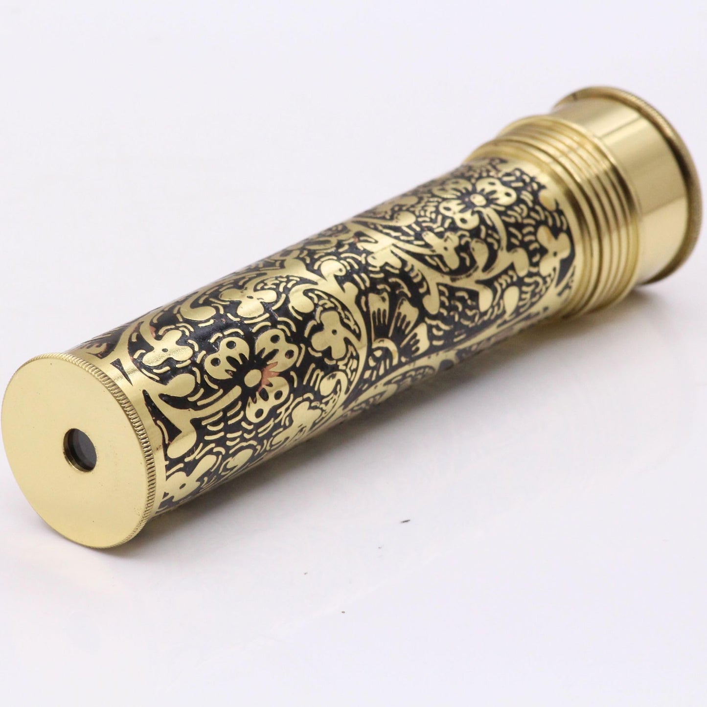 RII Etched Brass Handmade Kaleidoscope Explore Endless Colour with Lampworking Glass Beads, Wooden Display Stand, Dry Object Chamber- A Unique Gift and A New Addition Add Your Kaleidoscope Collection