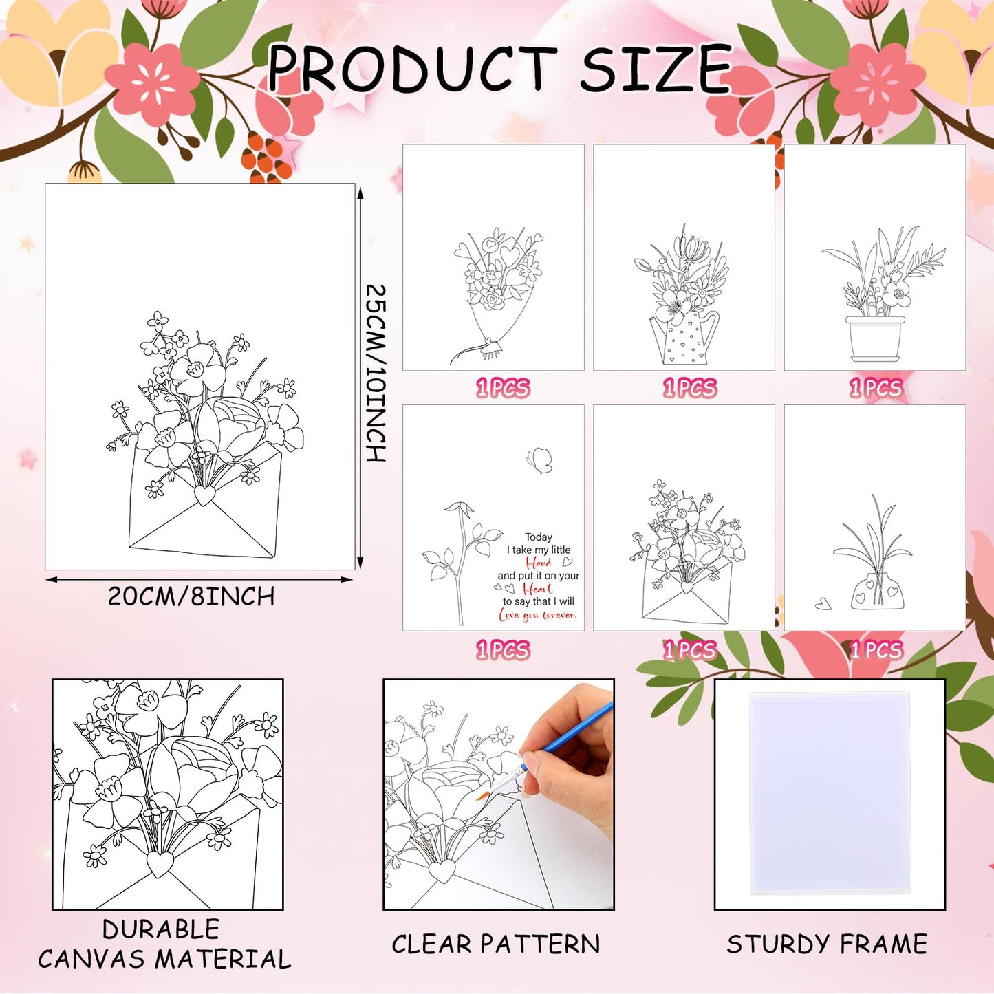 Motipuns 6sets Flower Bouquet Handprint Art Craft DIY Kit Customized Mothers Day Gift Handprint Ornament Kit Personalized Handprint Flowers Frame Sign for Mother Grandma Birthday Gift