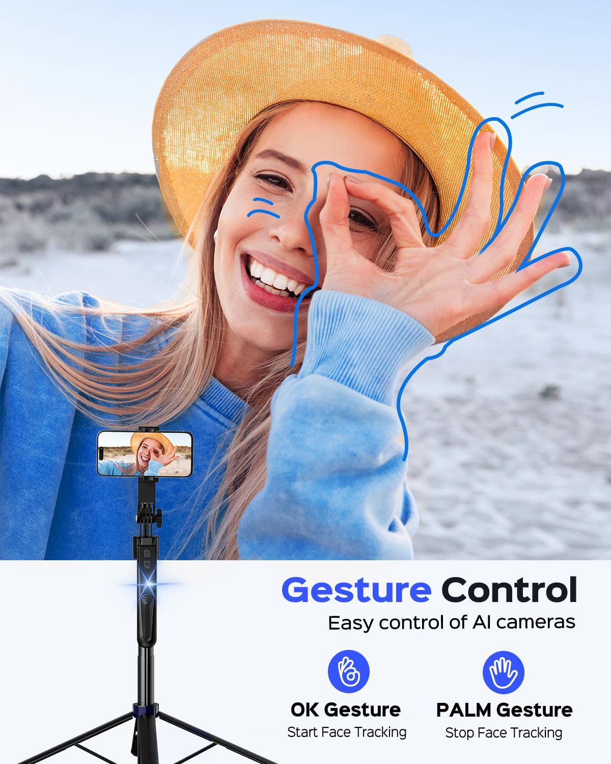 NEMOVA 68'' Auto Face Tracking Tripod for iPhone, 360° Rotation Phone Tripod with Wireless Remote and Phone Holder, Selfie Stick Tripod for Android Phone, Applied to YouTube, Tiktok, Facetime