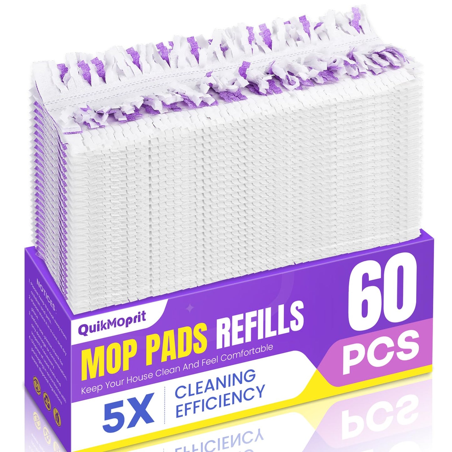 QuikMoprit 60 Pcs Power Mop Pads for Swiffer PowerMop 500+ Strips Multi-Surface Refill Pad Disposable Spray Mopping Pads Head Refills for Floor Cleaning (Quick-Absorb, No Residue & Disposable)