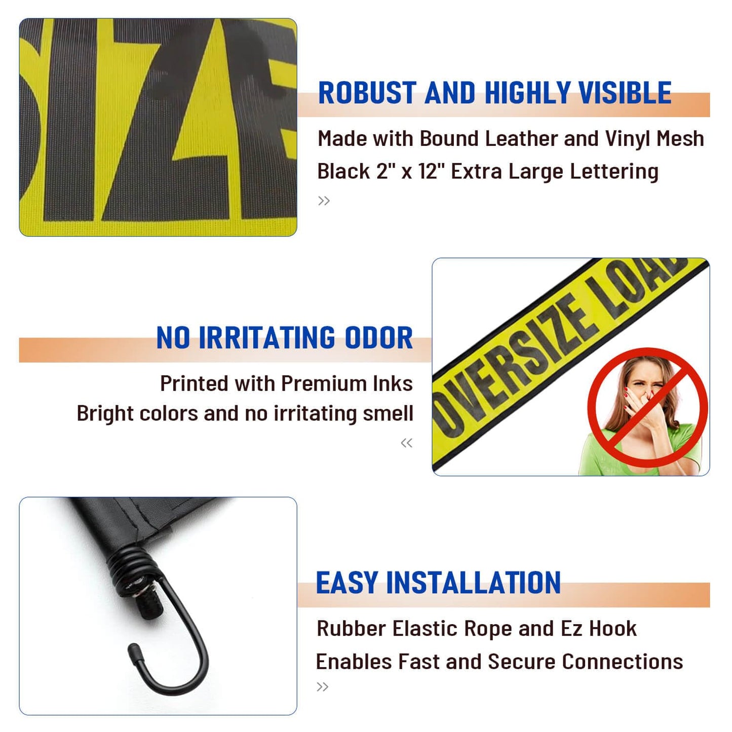 Oversize Load Signs for Trucks and Pilot Cars, 2 Oversize Load Banner, 4 Red Flag Warning with Bungee Hook, Wide Load Signs for Trucks Trailer Semi, Heavy Duty Mesh