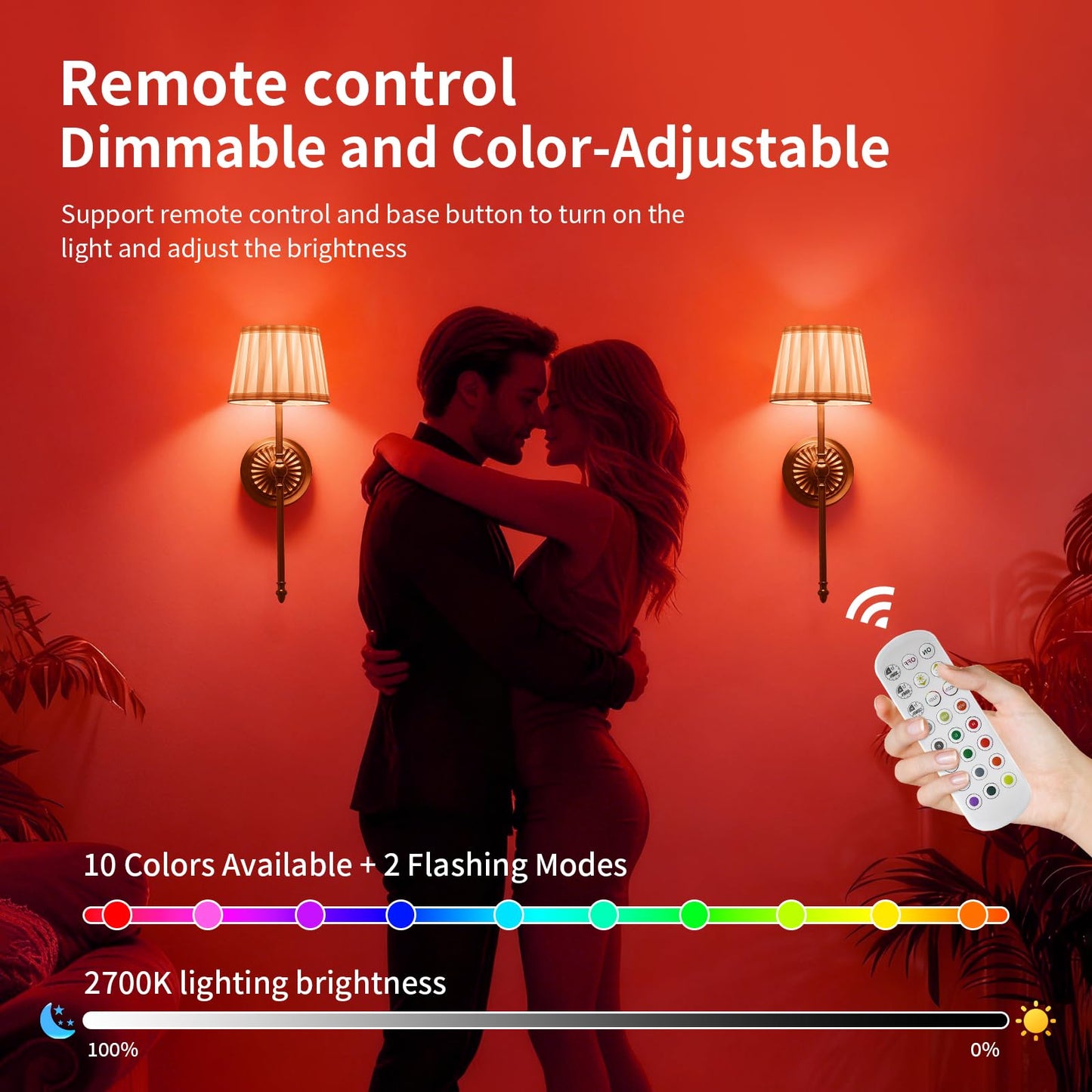 Cordless Wall Sconces Set of 2,10000mAh Small Wireless Battery Operated Wall Sconces Set of Two with RGB LED, Remote, Timer & Dimmable Fabric Gold Wall Lamps for Bedroom, Living Room, Hallway (Gold)